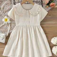 Girls Short Sleeve Doll Collar Dress Clothes