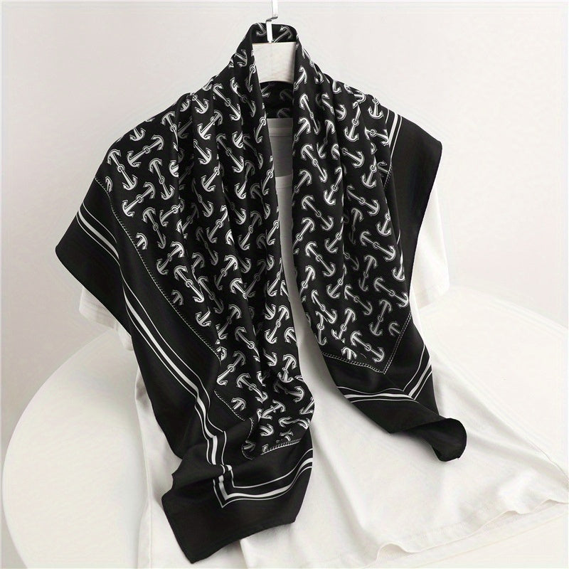 Anchor Full Print Bandana Square Scarf Silk Head Wraps Turban For Women
