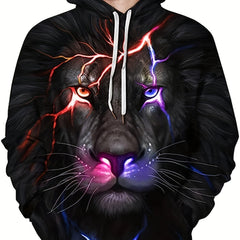 Men's Lion Graphic Hoodie Stretch 3D Print Sweatshirt