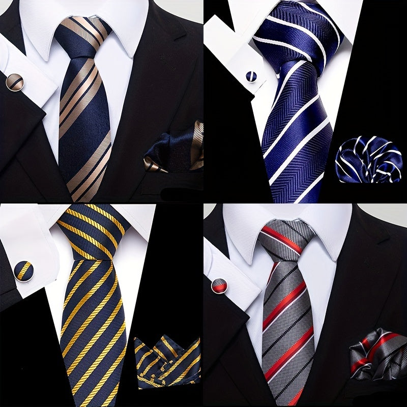 Men's Striped Tie, Handkerchief Set Business Formal College Necktie