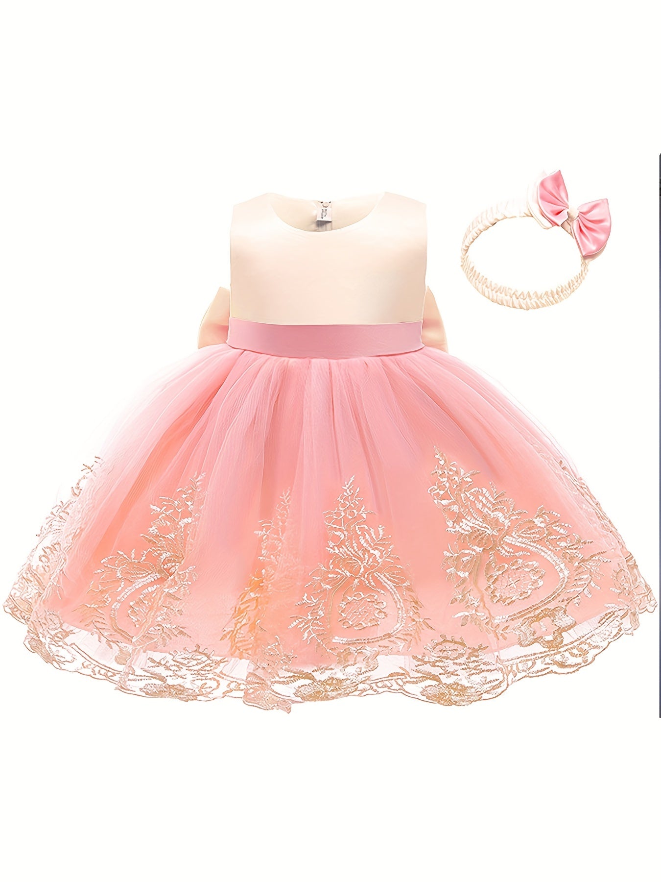 Baby Girls Christening Baptism Party Dress With Headwear