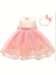 Baby Girls Christening Baptism Party Dress With Headwear