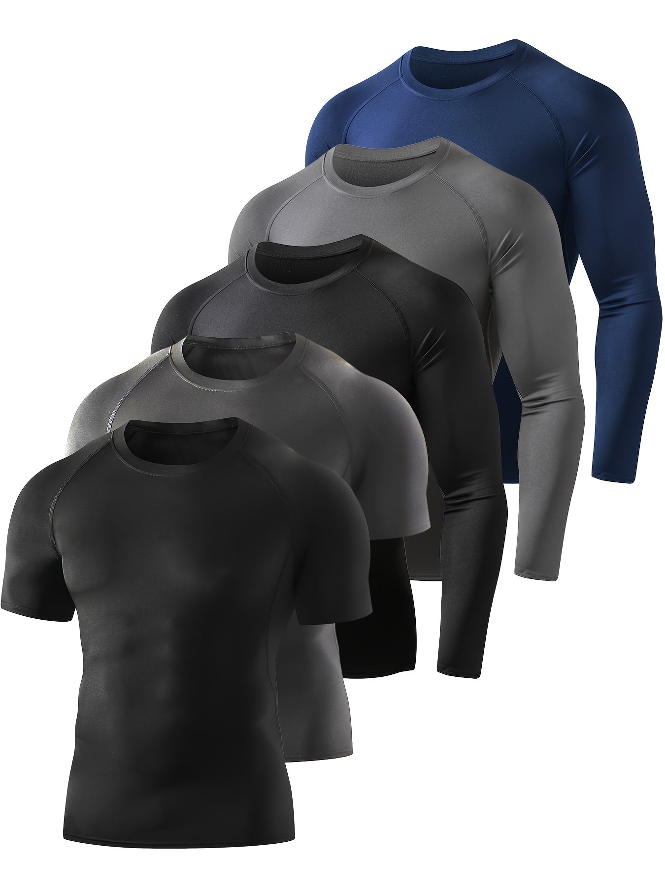 5 Pack Men's Compression Workout Shirts Short & Long Sleeve Rash Guard