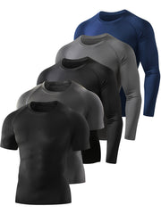 5 Pack Men's Compression Workout Shirts Short & Long Sleeve Rash Guard