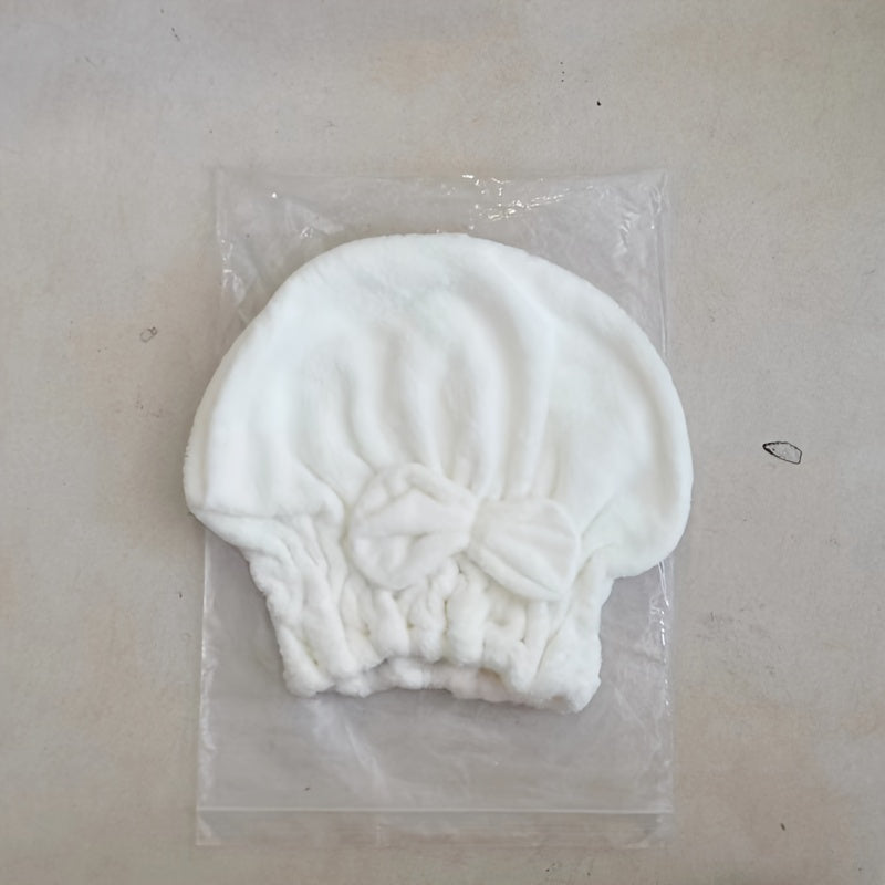 Bow Hair Drying Cap Coral Fleece Towel Women's Soft Absorbent Shower Cap