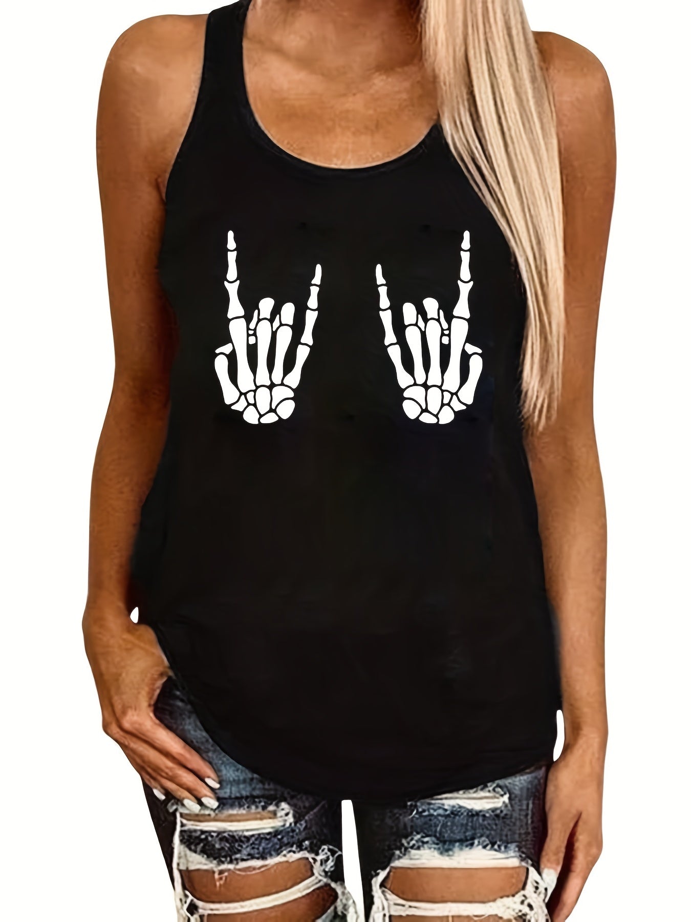 Skull Hand Print Tank Top Sleeveless Crew Neck Casual Summer Women's Clothing