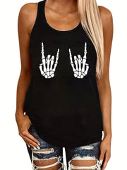 Skull Hand Print Tank Top Sleeveless Crew Neck Casual Summer Women's Clothing