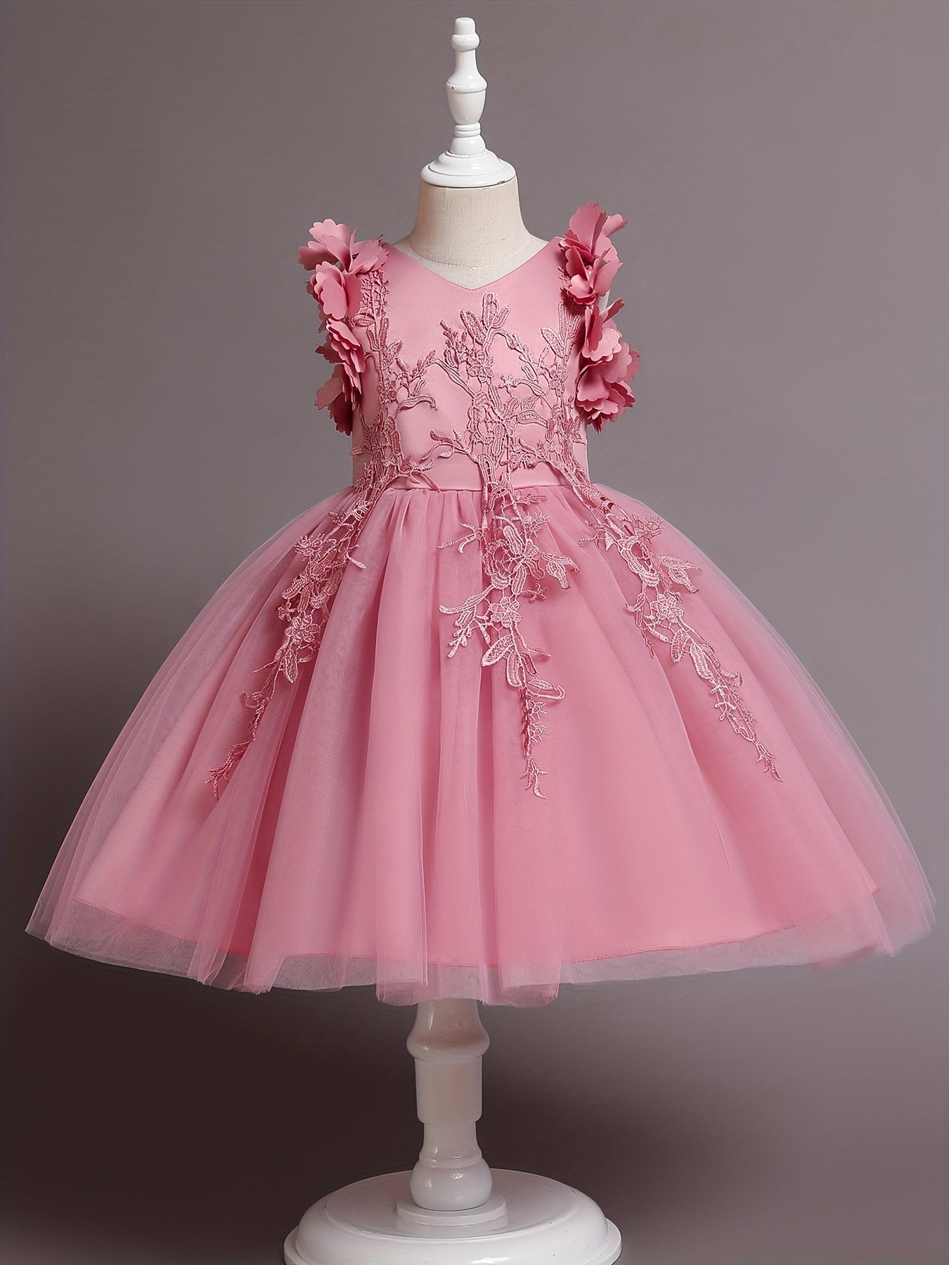Flower Girl Lace Embroidery Dress Pageant Wedding Holiday Party Dresses