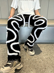 Men's Slim Fit Jeans with Fuzzy Rope Detail