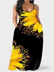 Women's Plus Floral Print Maxi Dress With Pockets