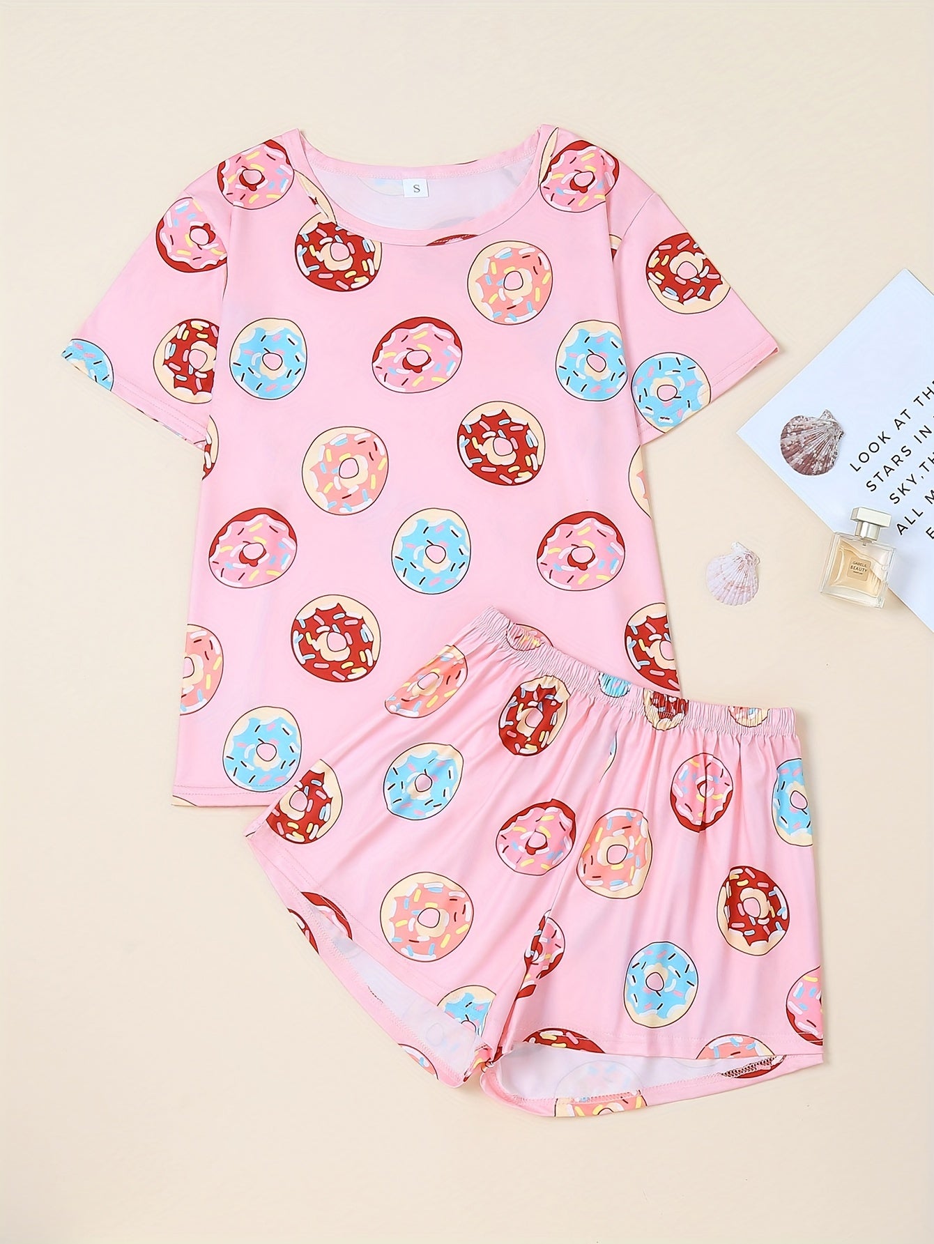 Donut Print Pajama Set Short Sleeve & Shorts