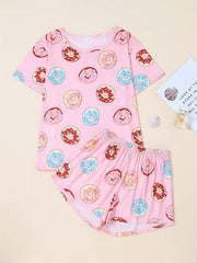 Donut Print Pajama Set Short Sleeve & Shorts
