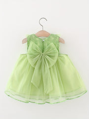 Girls Sweet Boho Style Mesh Puffy Skirt Dress with Back Bow