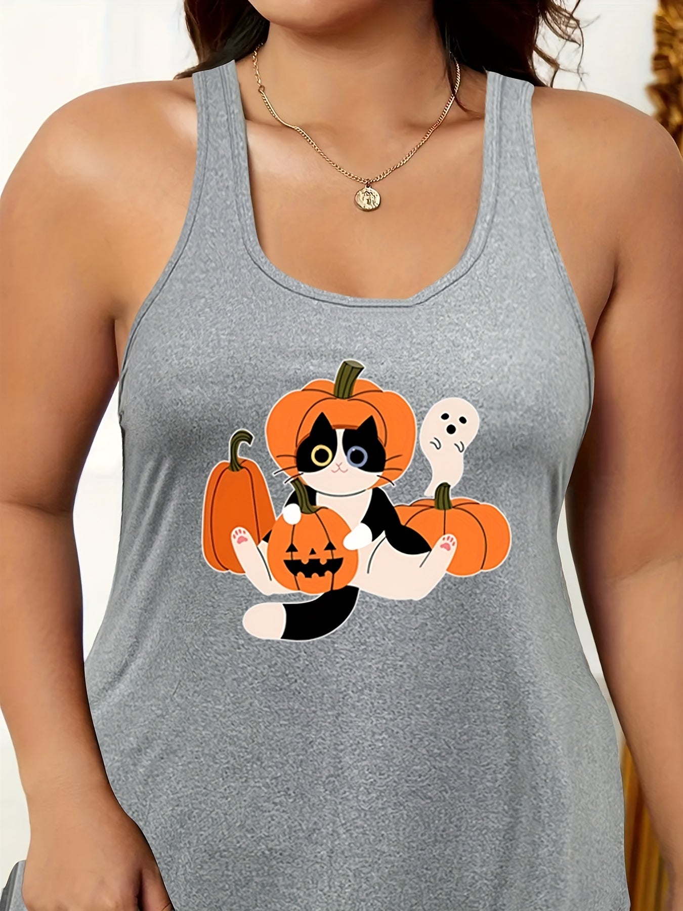 Halloween Nightdress Women's Cat & Pumpkin & Ghost Print Tank