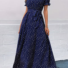 Puff Sleeve Maxi Dress High Waist Women's Clothing