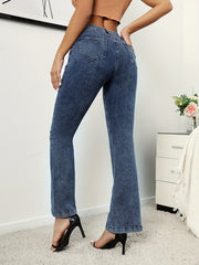 Dark Flared Jeans Wide Legs Bell Bottom High Waist Denim Pants
