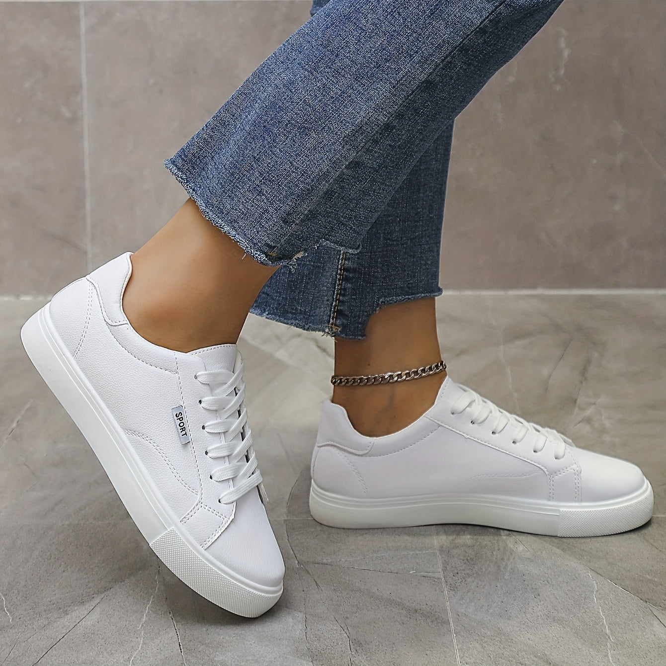 Women's Solid Flat Sneakers Lace up Low Minimalist Casual Shoes