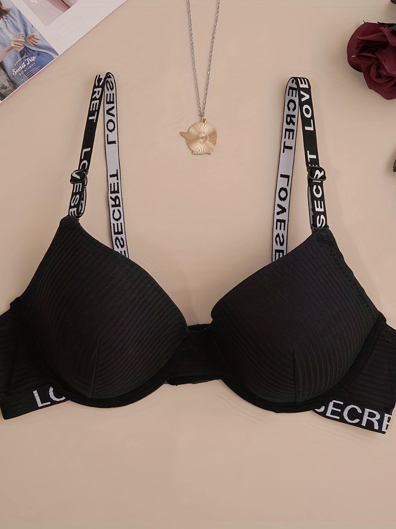 Letter Straps Push Up Bra Comfy & Breathable Anti Sagging Bra