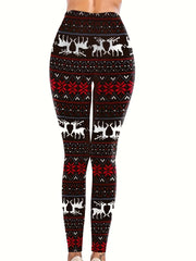 Christmas Leggings Women's Plus Reindeer & Snowflake Print