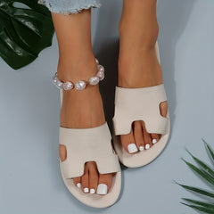 Women's Flat Slides Open Toe Leather Sandals