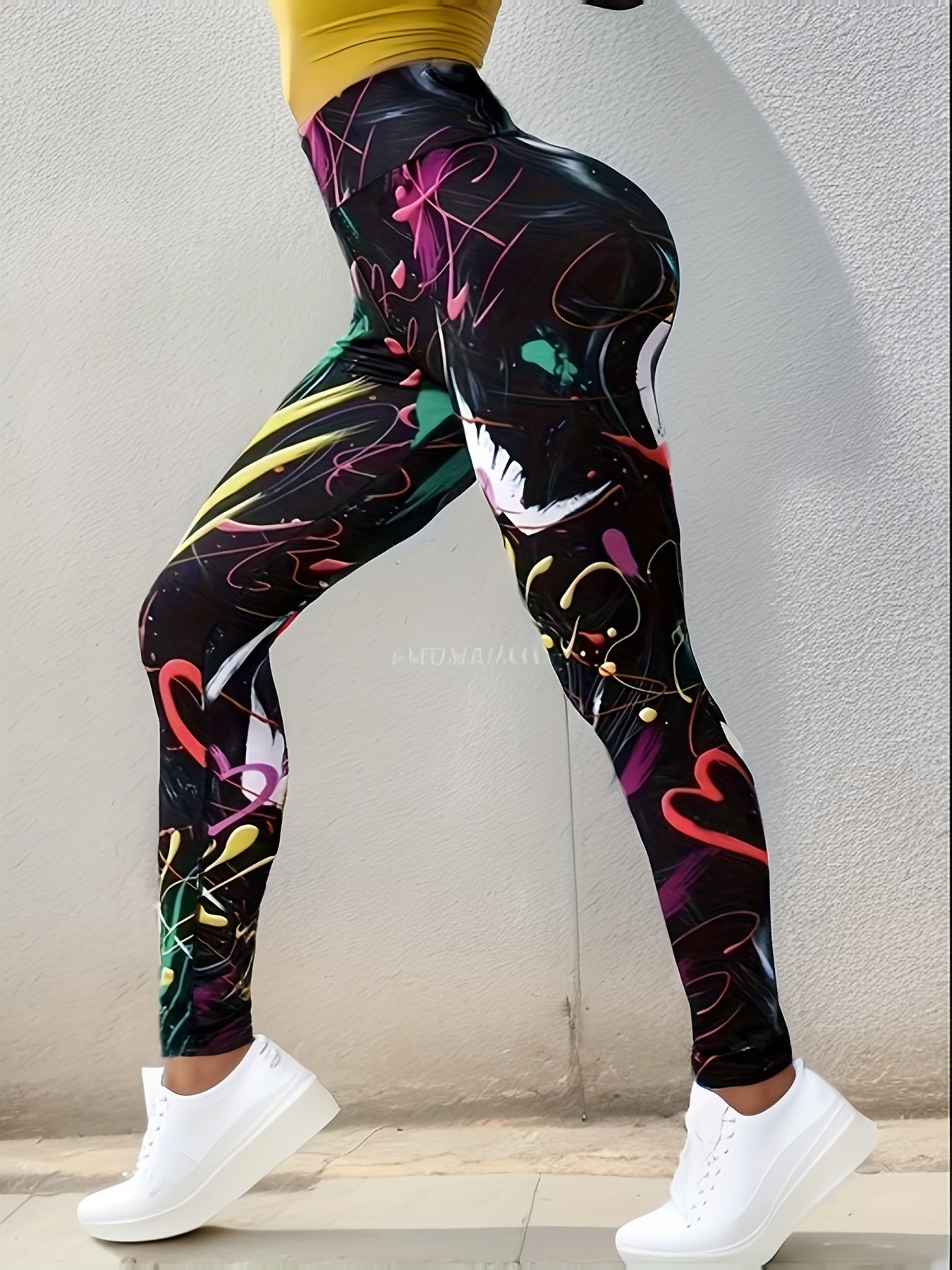 Graffiti Print High Rise Leggings