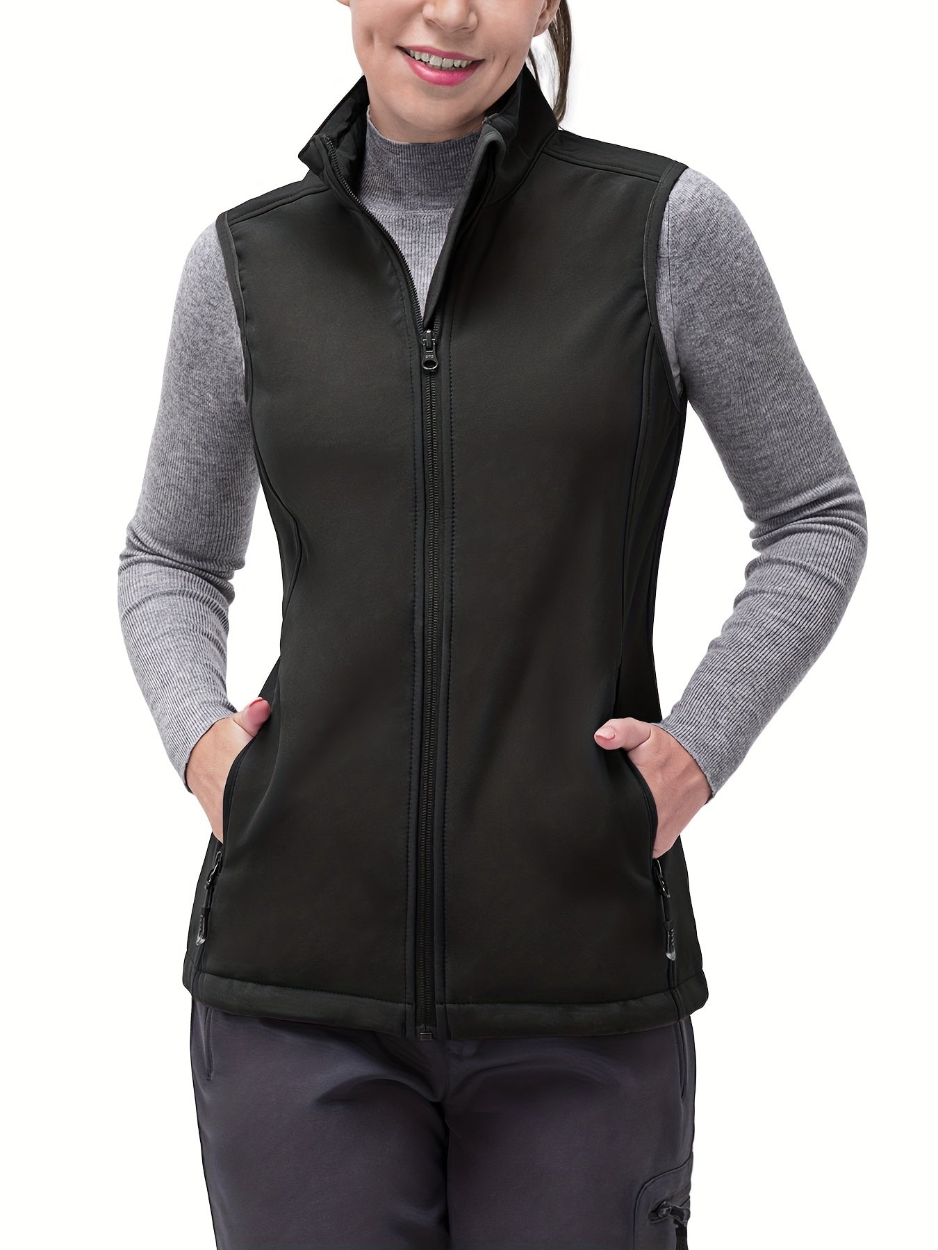Women's Fleece Lined Softshell Vest, Windproof Lightweight Outerwear