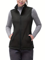 Women's Fleece Lined Softshell Vest, Windproof Lightweight Outerwear