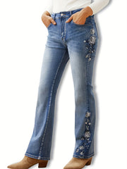 Floral Embroidery Flared Leg Jeans
