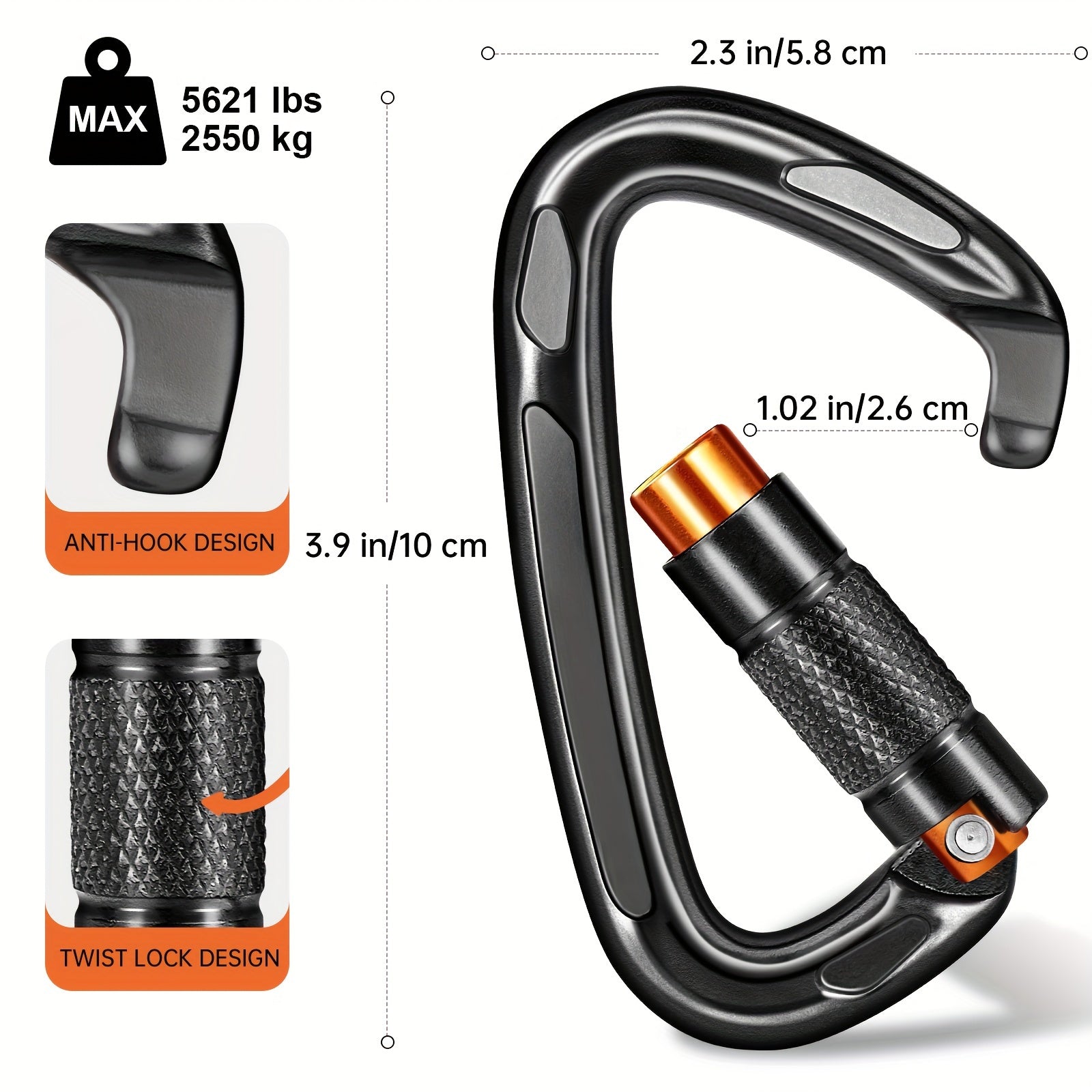 25KN Auto Locking Climbing Carabiner Outdoor Heavy Duty Aluminum Carabiner