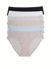 6pcs Geometric Pattern Briefs Seamless Comfy Stretchy Panties