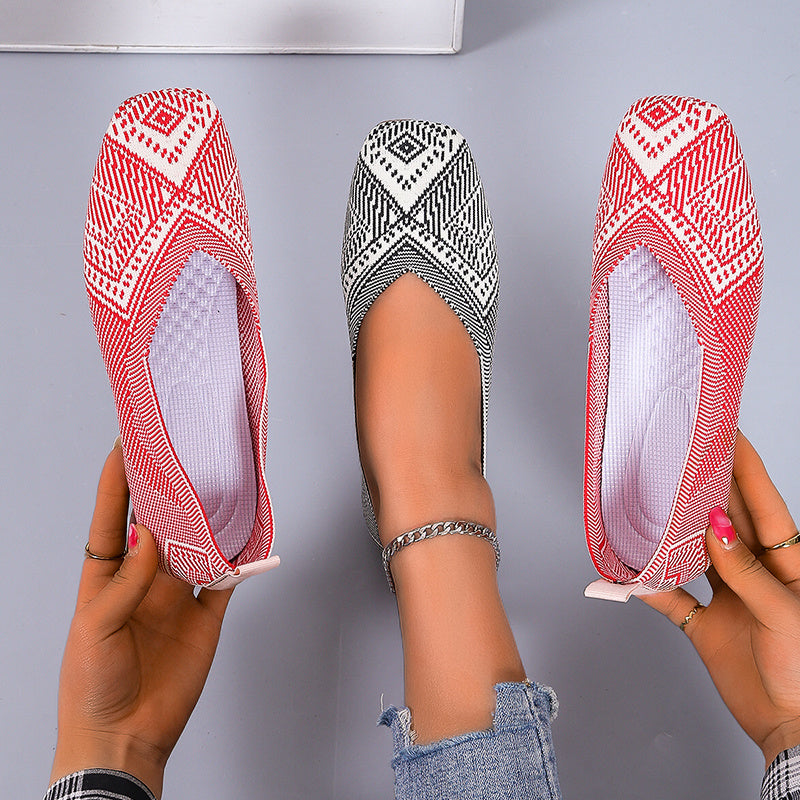 Geometric Pattern Slip on Flat Shoes Ultra Light Soft Sole Women's Ballet Shoes