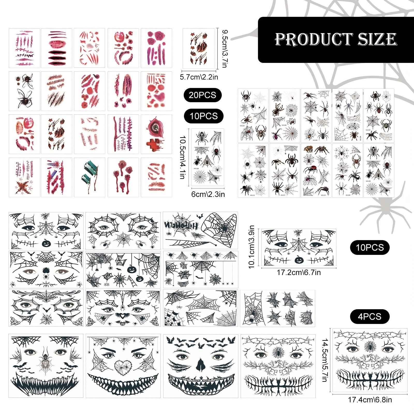 Halloween Masquerade Party Tattoo Stickers - 44 Pieces