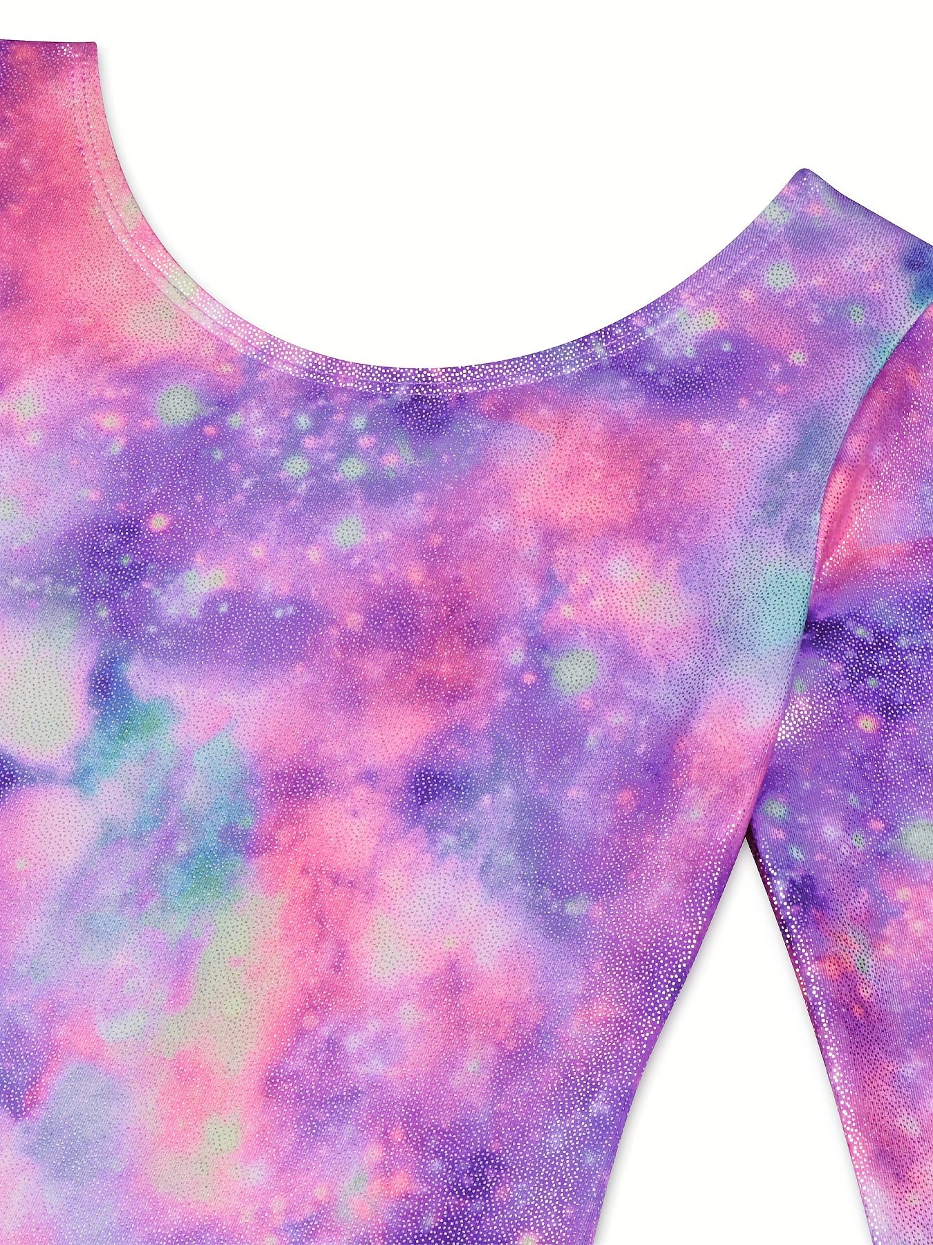 Girls 3D Starry Sky Graphic Crew Neck Long Sleeve Ballet Leotard