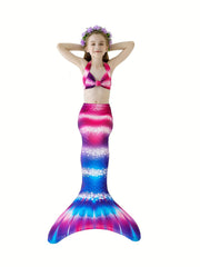 Girl's Mermaid Swimsuit 3pcs Halter Bikini Set & Mermaid Tail