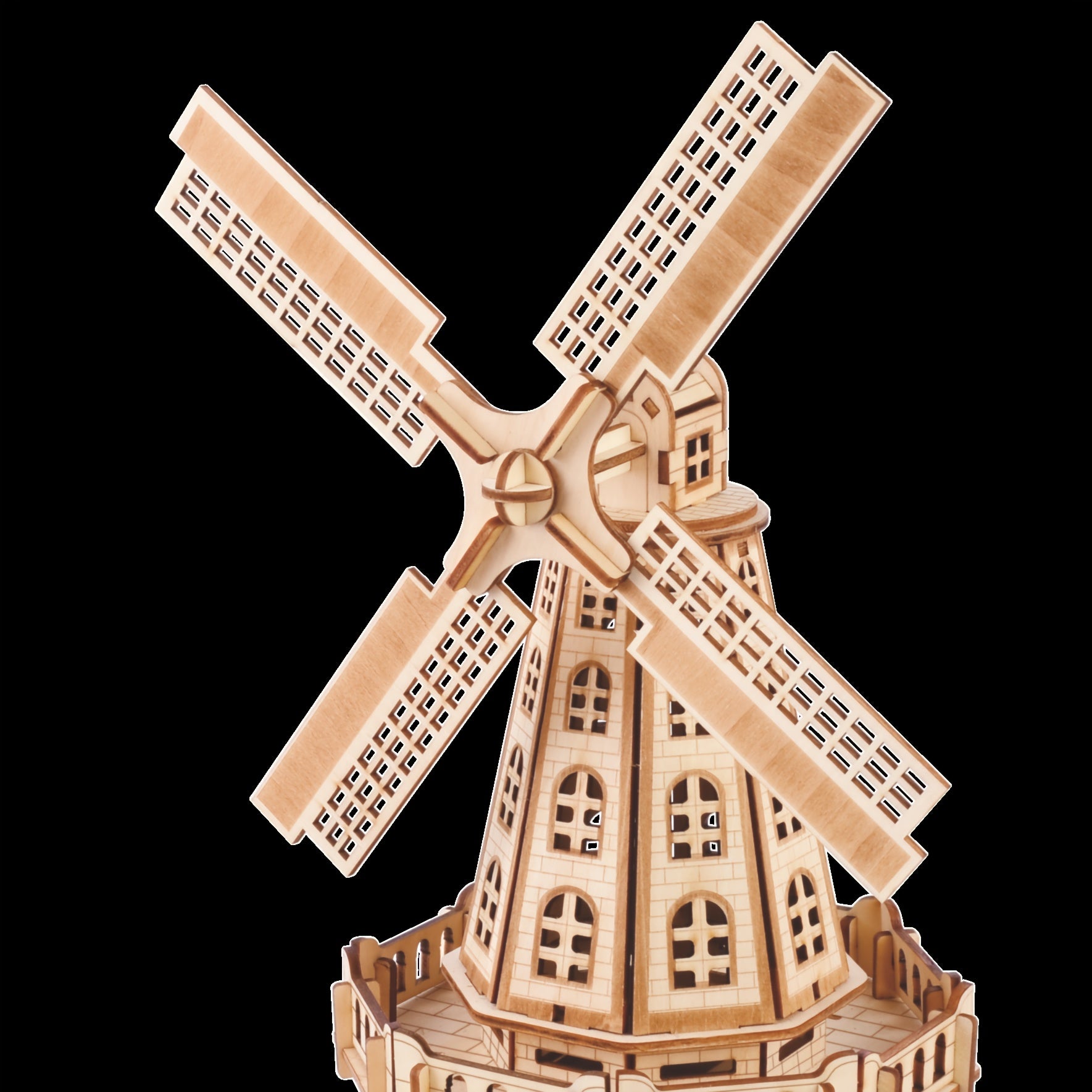 Intricate 3D Wooden Puzzle Windmill Model Kit with Detailed Skills