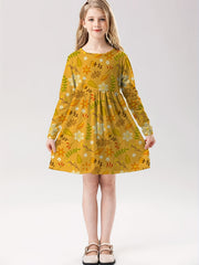 Girls Floral Long Sleeve Dress for Spring Fall