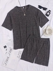 Ribbed Lounge Set Short Sleeve Top & Shorts Women's Loungewear