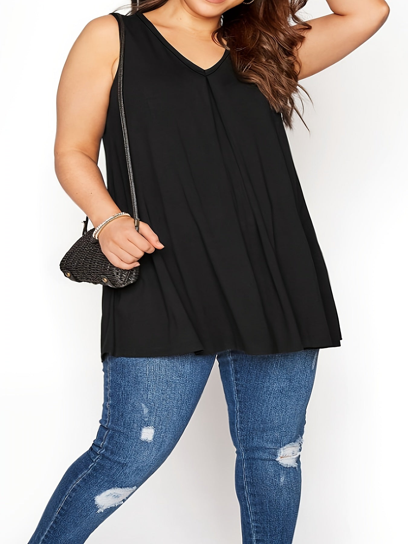 V Neck Ruched Tank Top Medium Stretch