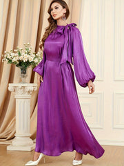Abaya Dress Satin Lantern Sleeve Maxi Jalabiya Dress