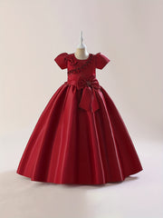 Girl's Satin Big Bowknot Maxi Evening Dress