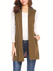 Sleeveless Open Front Vest With Pockets