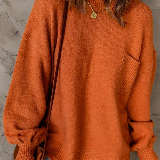 Solid Lantern Sleeve Round Neck Jumper