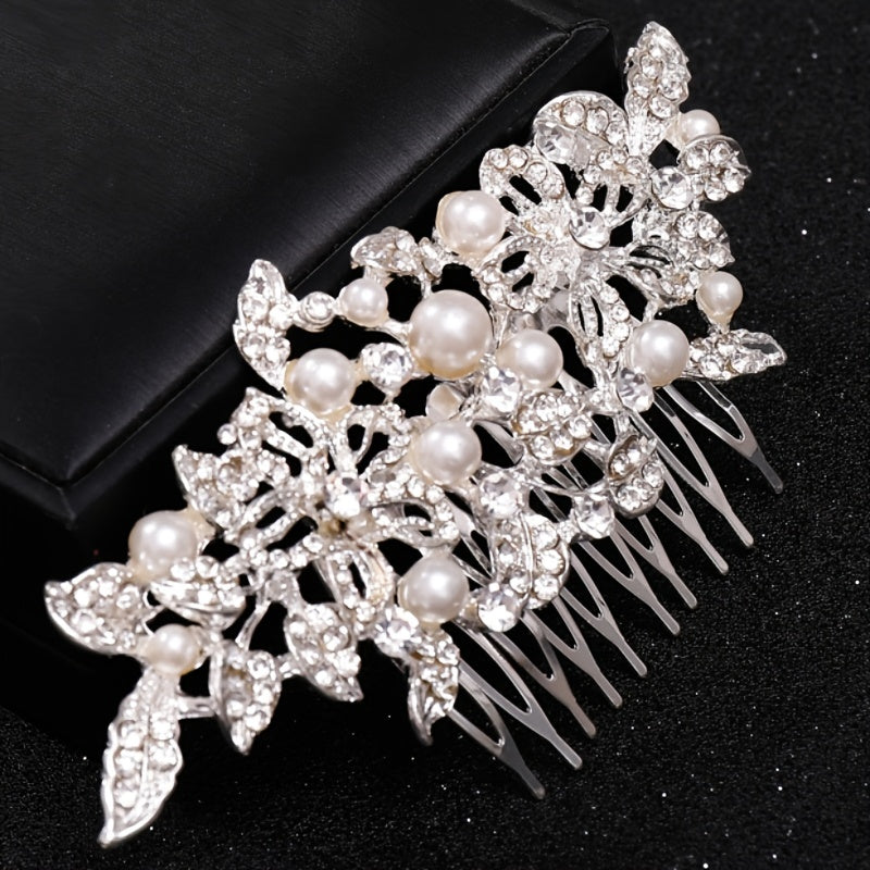 Crystal Faux Pearl Bridal Hairpin Hair Comb Clip Rhinestone Leaf