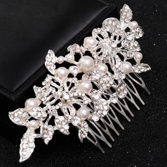 Crystal Faux Pearl Bridal Hairpin Hair Comb Clip Rhinestone Leaf
