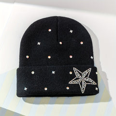 Rhinestone Star Beanie Casual Knit Hat Warm Skull Cap