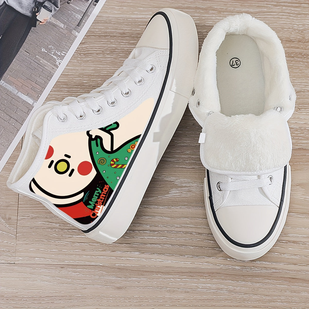 Christmas Plush Lined Chunky Canvas Sneakers