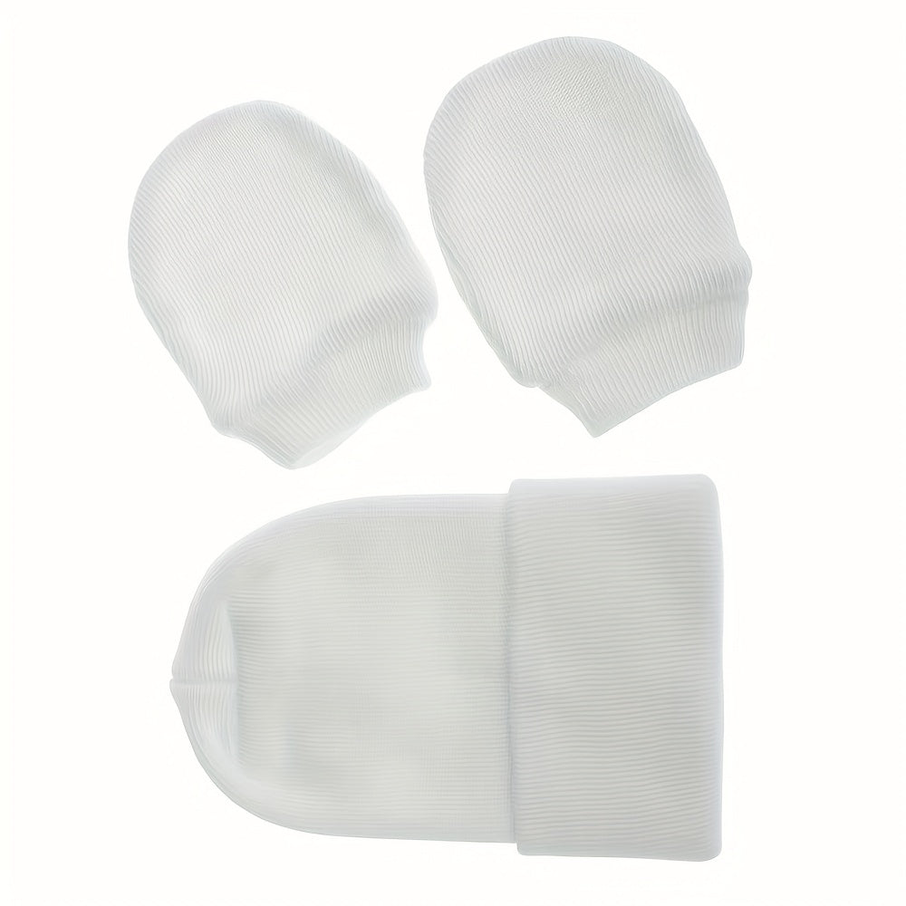 Baby Double Layer Thickened Fetal Cap Newborn Striped Gloves Hat Set