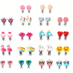 18 Pairs Cartoon Animals Earrings Clip for Kids