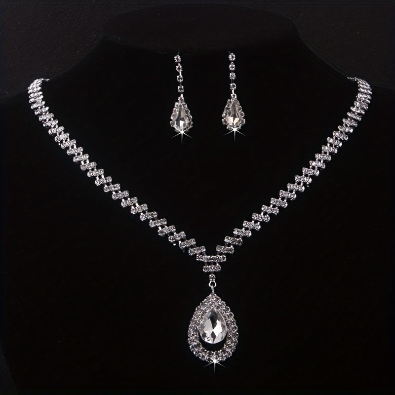 Bridal Jewelry Wedding Accessories Set Rhinestone Crown Crystal Necklace Earring
