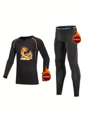 Kids Dragon Pattern Fleece Sets Long Sleeve Pullover & Matching Pants
